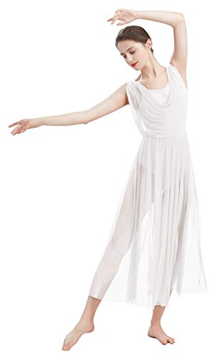 Mujer Escote Drapeado Lírica Contempornánea Praise Vestido Latina Traje Ballet Mujer Leotardo Body de Gimnasia Dancewear Maillot Gimnasia Ritmica Disfraz Bailarina Tutu Blanco s