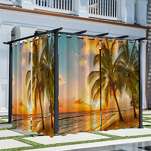 Syhi Qlty 3D Outdoor Vorhänge Wetterfest, Verdunkelungsvorhang Sonnenschutz Sichtschutz Vorhang für Garten Terrasse Balkon Pavillon Pergola, 2 Stück 132 x 213 cm, Meer Sonnenuntergang 4