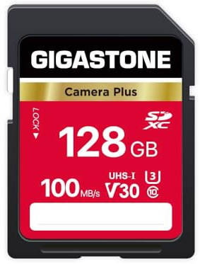 Gigastone 128 GB SD-kort, kamera Plus, V30 SDXC minneskort hög hastighet UHD-video kompatibel med Canon Nikon Sony Pentax Kodak Olympus Panasonic digitalkamera, med 1 minifodral
