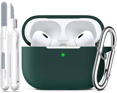 R-fun für AirPods Pro 2 Hülle Weiche Silikon -Schwarzgrün | Kompatibel mit AirPods Pro 1st/2nd Gen. (2019/2022/2023), Reinigungsset & Schlüsselanhänger inkl., Unisex, Rundumschutz