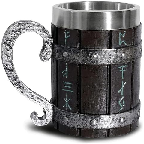 Stainless Steel Viking Mug, Resin 3D Stereoscopic Retro Barrel Cup, Coffee Mug, Halloween Beer Mug Metal Cup,Wolf Decor Wolf Gifts for Men (1)