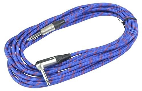 Guitar Lead 6m Braided Straight 1/4 Jack to Right Angle 1/4 Jack Blue