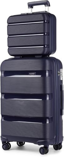 Kono Luggage Sets 2 Piece Hard Shell Cabin Suitcase 4 Spinner Wheels Lightweight Polypropylene 20 Inch Carry On with 14 Inch Beauty Case(Navy)