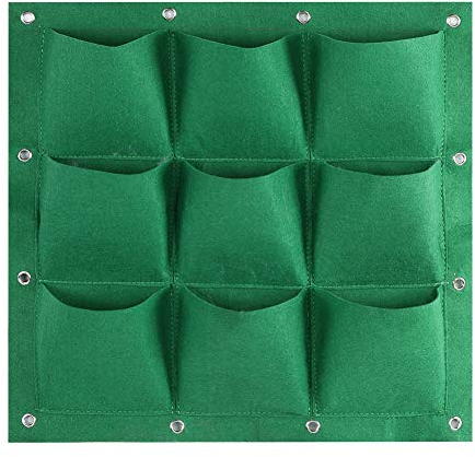 Borsa verticale per piante, 9 tasche, verticale, da appendere alla parete, da giardino, per coltivare piante (verde)