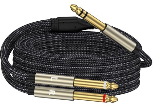 ZTOXLR 1/4 inch TRS Stereo Y-Splitter Insert Cable, 1/4 Inch Male Jack to Dual 1/4inch(6.35mm) Male TS Mono Breakout Cable Audio Patch Cord -10FT