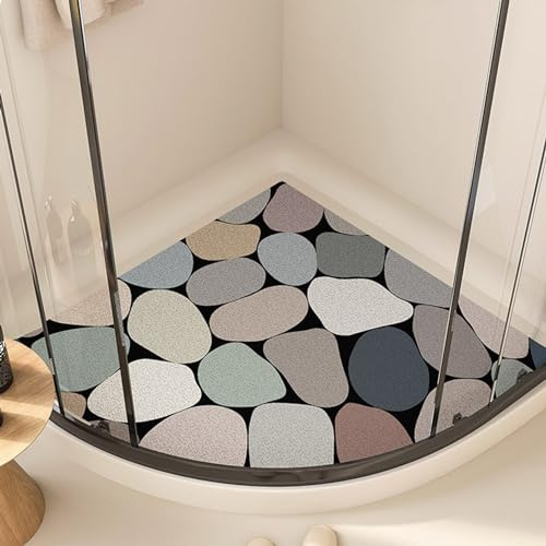 Corner Shower Mat with Drainage Holes, PVC Loofah Curved Bath Mat Non Slip Anti Mould, Non Slip Shower Mats for Inside Shower,B,54x54cm(21x21inch)