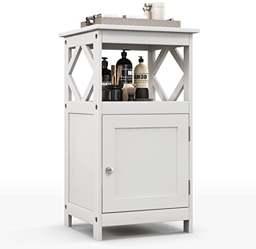 COSTWAY Badezimmerschrank weiß, Badschrank Holz, Beistellschrank mit Einzeltür und offener Ablage, 40 x 40 x 74 cm, für Badezimmer, Wohnzimmer, Esszimmer und Küche, modern