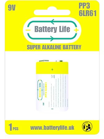 Battery Life 9v PP3 Batteries (Pack of 1) for Smoke Fire Alarm Detector Square Block MN1604 6LR61 6F22 Long Life UK Brand