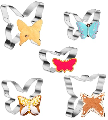 Juego de 5 cortadores de galletas de mariposa de acero inoxidable, cortadores de galletas de hadas, cortadores de sándwich, formas variadas, paquete variado para bricolaje, hornear, regalo, pasteles,