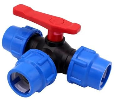 ExcInter 3-Way Ball Valve, 32mm Diameter Interfaces Tee Valve Quick Connector Plastic Shut-Off Valve T-Type Switch Water Splitter for Garden & Agriculture Watering (1 Piece)