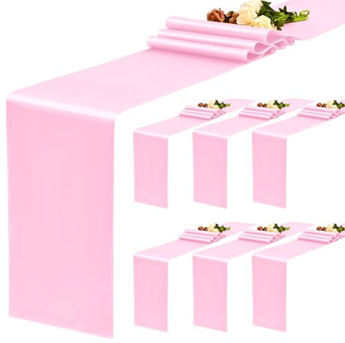 YMHPRIDE Confezione da 6 runner da tavola rosa in raso, runner da tavola in seta lungo 30x180 cm per la decorazione della tavola di banchetti di compleanno di feste di matrimonio - Rosa
