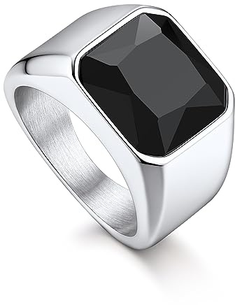 Bandmax Onyx Ring Herren Siegelring Damen Edelstahl Ring mit Stein Schwarz/Rot/Blau/Grün Bandring 12MM breit Herren Schmuck Accessoires Größe 54mm bis 72mm wählbar