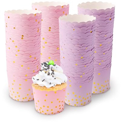 100 Pezzi Pirottini Cupcake Pirottini di Carta per Muffin Stampi Muffin Pirottini per Muffin Carta per Muffin Cupcake Matrimoni Compleanni, Rosa e Viola