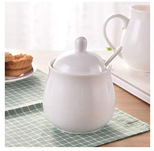 QXSJEDYCH azucarero Azucarero de Color, Cubo de café Creativo, azucarero, tazón de té, salero, azucarero de cerámica con Tapa, Tarro de Dulces Tarros(Bianco)