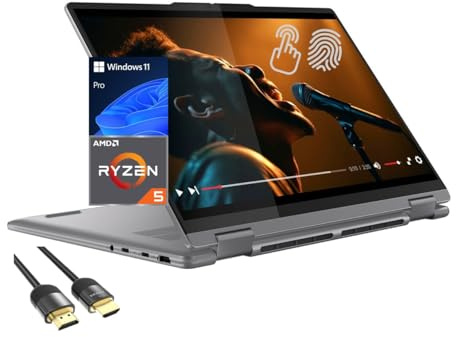 Lenovo Yoga 7 2-in-1 Laptop, 14 WUXGA Touchscreen Display, 6-Cores Ryzen 5 8640HS, 8GB RAM, 512GB PCle SSD, Backlit KB, FP Reader, USB-C, WiFi 6E, Webcam, HDMI, US Version KB, PDG HDMI, Win 11 Pro