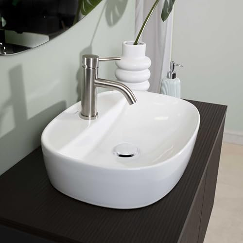 NORBE | Lavabo da appoggio in Ceramica | Lavandino in appoggio | Lavandino Ovale | Finitura Bianco Lucido | (Bianco, 50 Cm)