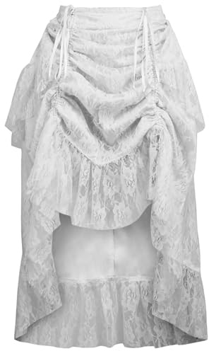 Daisy Corsets Damen White Lace Adjustable High Low Bustle Skirt Rock, Weiss/opulenter Garten, 32-36 Long