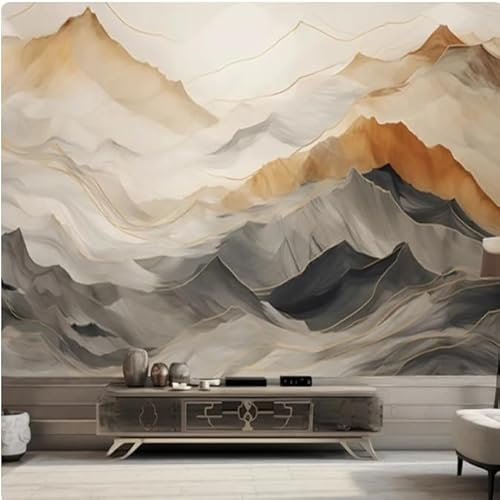XDOUBAO Papel tapiz decorativo artístico con fotomural de líneas abstractas y motivos de montaña, 3D, 400 x 280 cm