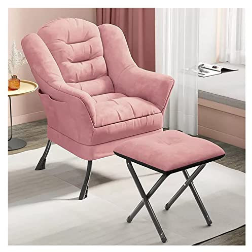 GAONUDAN Lazy Chair Relax-Loungesessel mit Armlehnen und Taschensessel, Freizeitsofa mit modernem Stoff- und Stahlrahmen, Wohnzimmer-Einzelsessel mit hoher Rückenlehne und Fußhocker (Farbe: Pink)