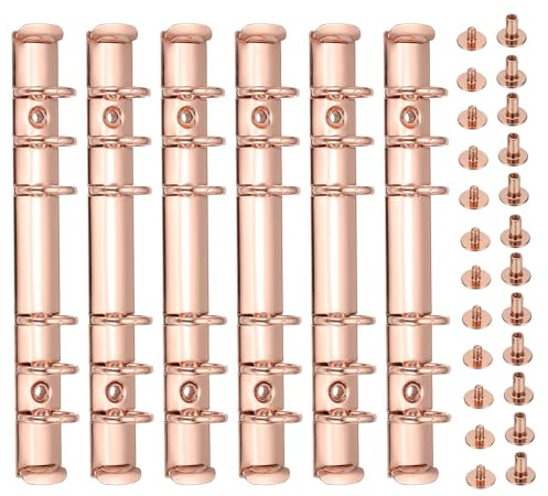 PATIKIL A6 ringpärmsmekanismer, 6 set 6-håls ersättningskit för pärmplanerare bindningstillbehör hem klassrum kontor, roséguld