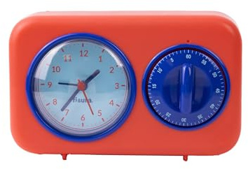 Fisura - Temporizador de Cocina Retro Rojo. Temporizador de Cocina analógico de 60 Minutos. Temporizador multifunción con Reloj y función de Alarma. Temporizador Pomodoro.