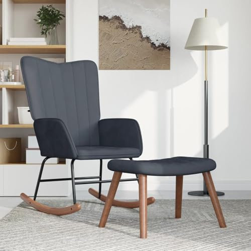 ShGaxin Schaukelstuhl mit Hocker, Sessel Wohnzimmer, Schaukelsessel, Stillsessel, Schwingsessel, Tv Sessel, Ohrensessel, Relaxsessel, Rocking Chair, Samt Dunkelgrau