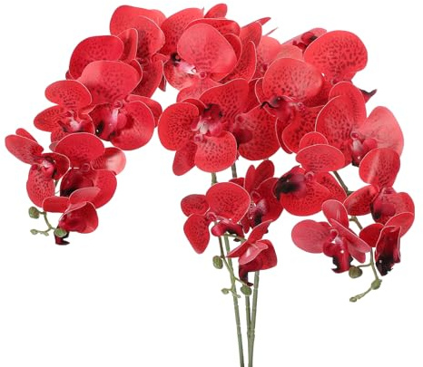 PATIKIL Steli di orchidea artificiale, 104,1 cm, confezione da 3 9 fiori finti Phalaenopsis realistici al tatto, per vaso, decorazione per casa, matrimonio, rosso