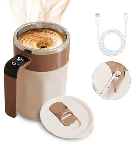 YOUNICE Self Stirring Coffee Mug 400ML Large Capacity with LCD Temperature Display for Coffee Milk Tea Hot Chocolate (Brown, 400ML)
