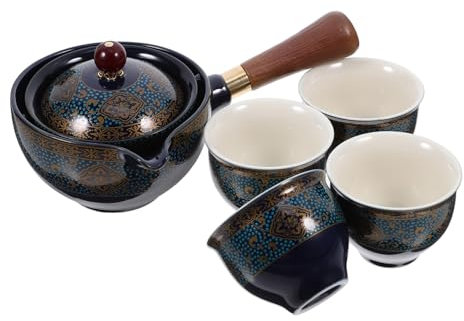 Alipis Juego De Té Chino Kung Fu 360° Tetera De Cerámica Azul y Blanco Estándar Hogar Filtro Lateral, Juego De Té De Porcelana Tradicional 1 Tetera y 4 Tazas Para Uso Doméstico y Viaje