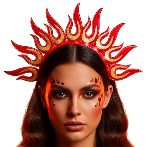Fashband Flammen-Stirnband, rotes Feuer, Festival-Kopfschmuck, Sonnenschliff, Göttin, Krone, Cosplay, Haarschmuck für Damen