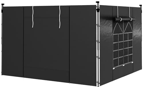 Outsunny Jeu de 2 parties latérales pour pavillon 3x3/3x6 m, paroi latérale avec fenêtre et fermeture velcro, parois latérales étanches en tissu Oxford, comme protection contre le vent et les regards