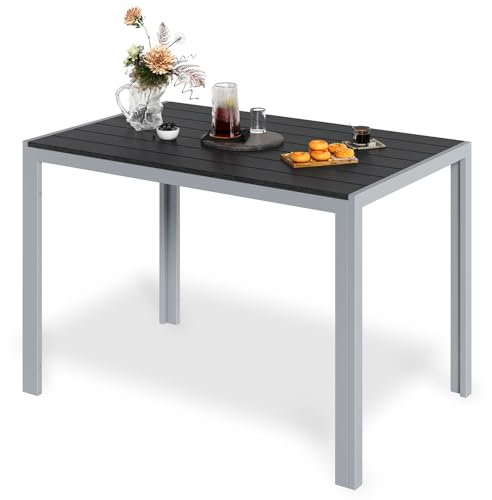 LIFERUN Gartentisch Aluminium, 110x70cm WPC Balkontisch Wetterfest, Rechteckiger Terrassentisch, Esstisch Outdoor, Hitze- und Wetterbeständig, rutschfest, Brettbreite 9cm, Silber