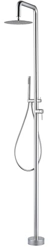 Mice - Columna de Ducha para exterior fabricada en acero inoxidable S316 - Monomando de 2 Vias con Mango de ducha - Duchas para Piscinas, Jardines y SPA Color Acero Cepillado