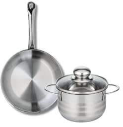 ELO 9866150 Batterie de cuisine 2 pièces, Ensemble de 1 Poêle de cuisson 24 cm et 1 faitout 16 cm Elo Profi Brillant, inox, induction