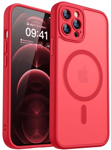 CANSHN für iPhone 12 Pro Hülle mit Kameraschutz, Rot | Vollständiger Kameraschutz, kompatibel mit MagSafe, lichtdurchlässig, matt, militärischer Schutz, kratzfest, schmale Passform