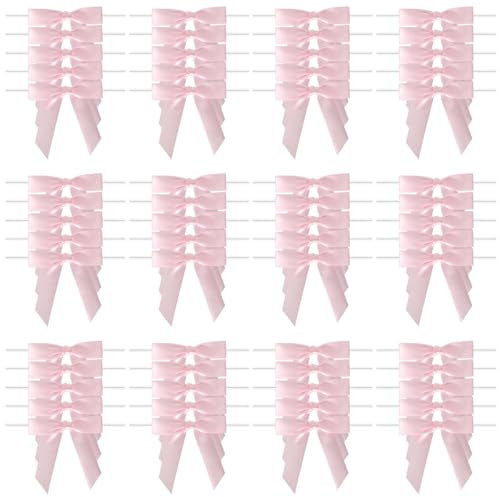 60 Pezzi Mini Fiocchi Nastro, Rosa Fiocchi Decorativi con Filo Decorativi Fiocco In Raso Fiocchetti Nastro per Natale Halloween Compleanno Festa Cucito Fai Da Te