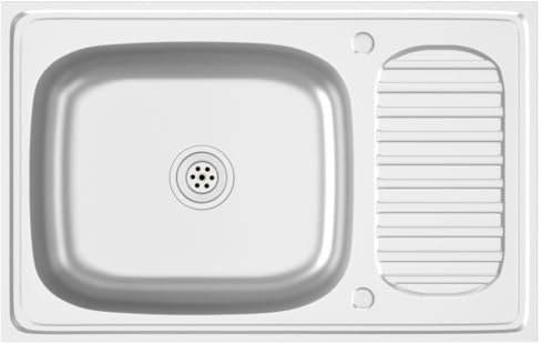 Fregadero de acero inoxidable con escurridor, juego de 800 x 500 x 155 mm, para cocina, resistente y fácil de limpiar, ideal para cocinas pequeñas y familias