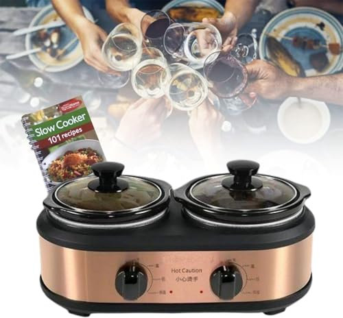 LYFDPN Utensile da Cucina Elettrico 2 in 1 con ricettario Coperchio in Vetro Rivestimento in Ceramica Pentola a Cottura lenta Pentola Staccabile Buffet Server Zuppa di stufato