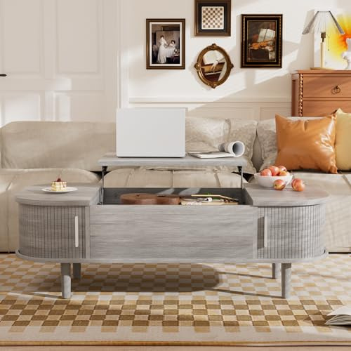 PURFINO Couchtisch mit Hebeplatte – Moderner Holztisch mit Einzigartiger Textur & Verstecktem Stauraum, Kaffeetisch für Wohnzimmer, Schlafzimmer, Kleine Räume, Home Office