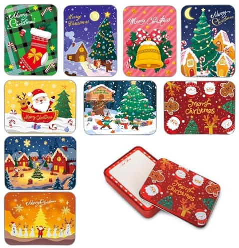 10PCS Weihnachten Keksdosen mit Deckel,Weihnachten Blechdose Gutscheindosen | Weihnachts Metalldose Geschenkverpackung Dose Box Geldgeschenke Verpackung Weihnachten für Geschenk Geschenkkarten
