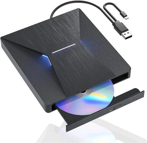 AYJYZHIAG Unidad Externa USB 3.0, USB-C, luz Flash, grabadora 3D, Lector de CD y DVD for Ordenador portátil, Windows Mac OS