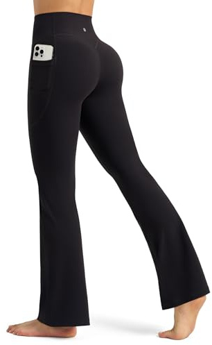 WILLIT Utsvängda leggings för kvinnor, slagbyxor, hög midja, yogabyxor med fickor, utsvängda leggings, ogenomskinliga bootcut, sportbyxor 79 cm/84 cm, svart, XXL