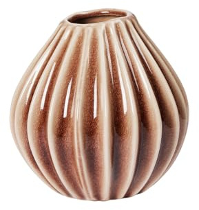 BROSTE Copenhagen Wide Vase S Ø15 x H15 cm, Keramik glänzend reaktiv glasiert Braun Fawn, runde Dekovase skandinavisches Design