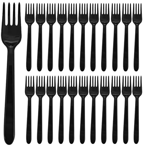 100 Stück Wiederverwendbare Gabel Schwarz, Wiederverwendbaren Partybesteck, Mehrweg Kuchengabeln 16cm, Stabil & Langlebig, Spülmaschinenbeständig, für Familienfeiern, Outdoor Dinner (schwarz)