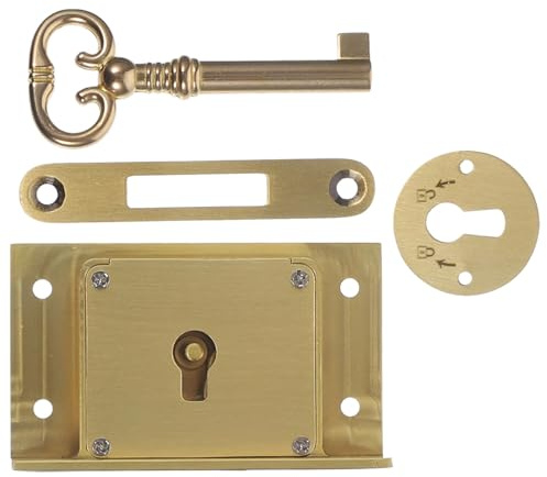 VILLCASE Vintage Möbelschloss aus Massivem Messing Quadratisches Schubladenschloss mit Schlüssel Stabiles Möbelverschluss für Schrank Schreibtisch und Aktenschrank Dekorativ und Langlebig
