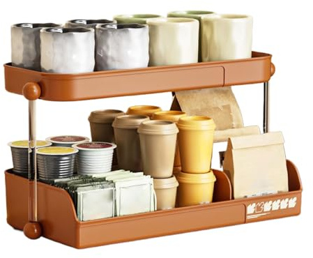 Estante Para Tazas De Café - Organizador De Cocina, Portavasos De Café De 2 Niveles Para Encimera, Organizador De Estantes Para Cafés Para Cocina, Oficina, Hogar, Soporte Para Tazas De Metal | Accesor