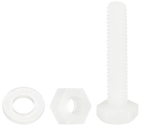 QUARKZMAN 150 Pcs/50 Ensembles Boulons Hexagonaux Nylon, M4 x 20mm Vis À Tête Hexagonale Filetage Complet Plastique et Écrous Avec Rondelles Plates Pour Accessoires, Blanc