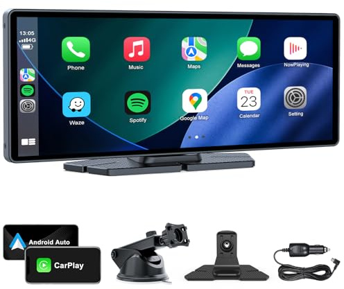 10 Wireless CarPlay Screen Android Auto Car Stereo FHD Touch Screen AirPlay Portable Navigation Music Video Player Bluetooth WiFi, Voice Control, Mirror Link
