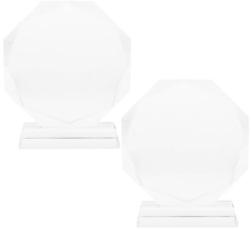 Kisangel Lot de 2 Trophées en Cristal Vierge Octogonaux 100mm, Plaques de Récompense Personnalisables en Verre Transparent pour Cérémonie de Reconnaissance Professionnelle et
