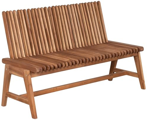Mr.Deko Gartenbank Leeds 130cm Holzbank Outdoor klappbare Rückenlehne Teak | Sitzbank wetterfest Bench